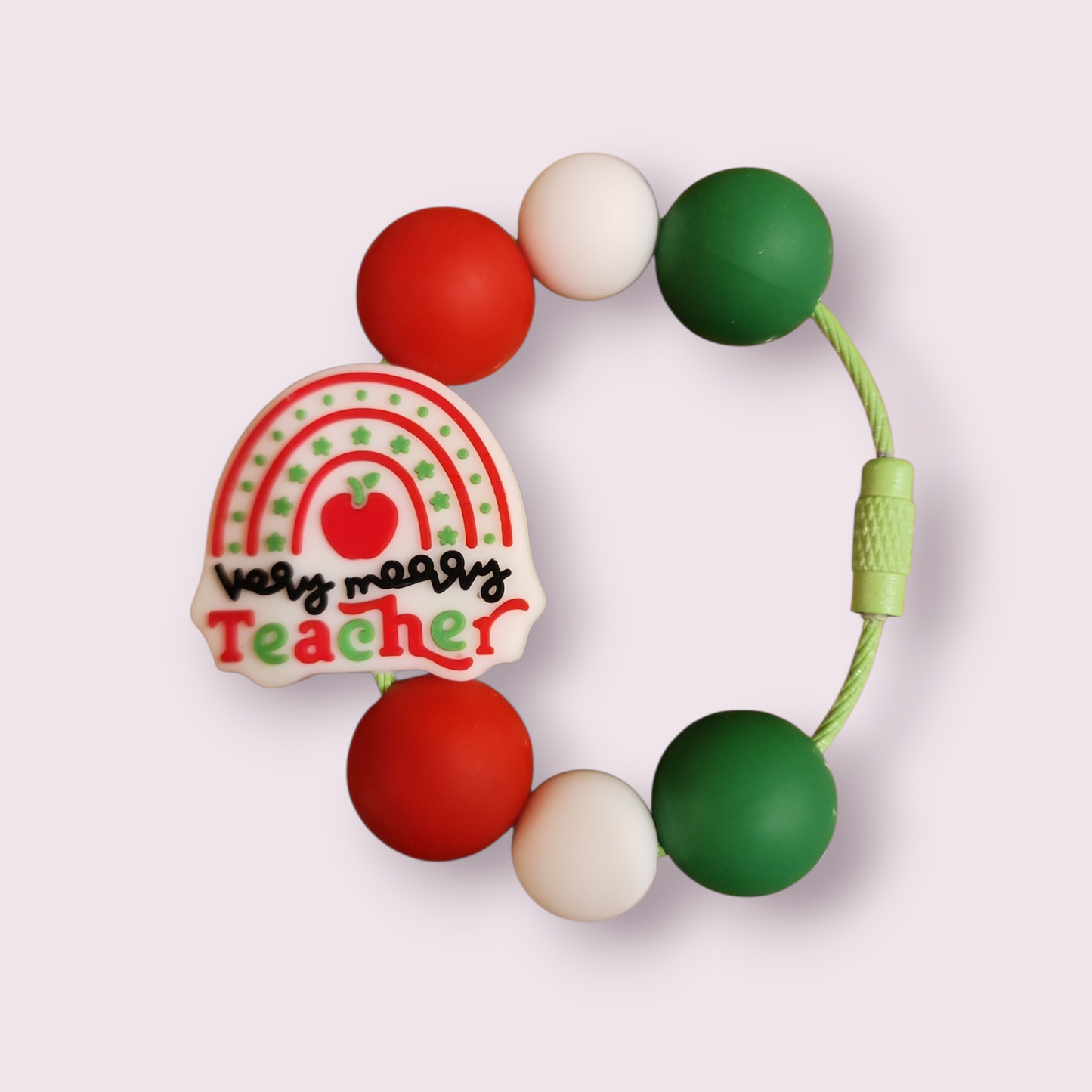 Very Merry Teacher Tumbler Charm (green,white,red) image 0